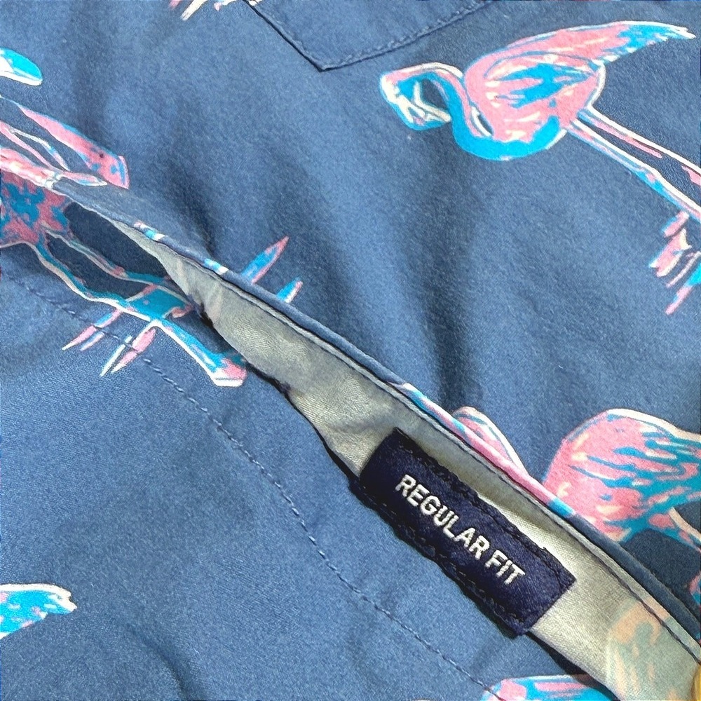 Chubbies Mingos Flamingo Short Sleeve Button Down Shirt Mens XL Cotton Blue Pink - Picture 6 of 11